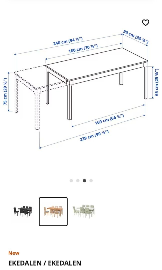 IKEA Dining Set extendable table EKEDALEN, Furniture & Home Living ...