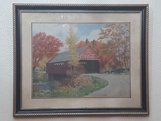Imported Vintage Coca Cola Framed Coke Barn Farmhouse Print Made in Canada