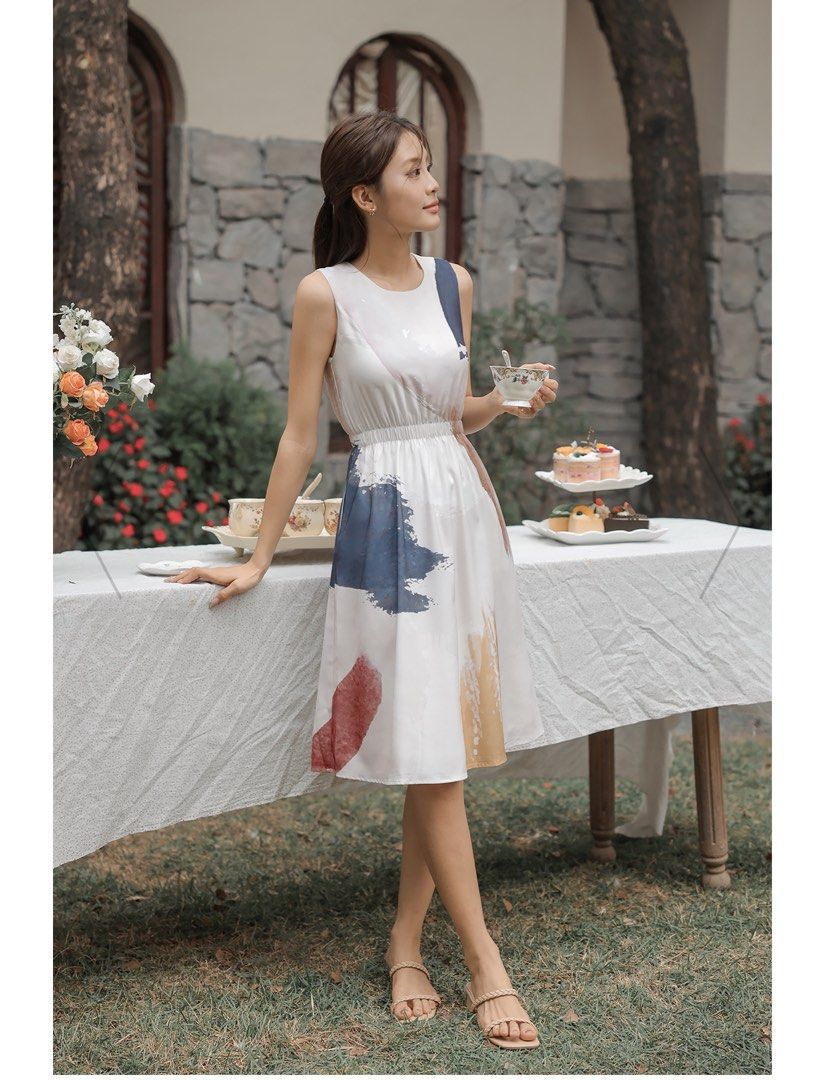 Elastic waist sales midi dress