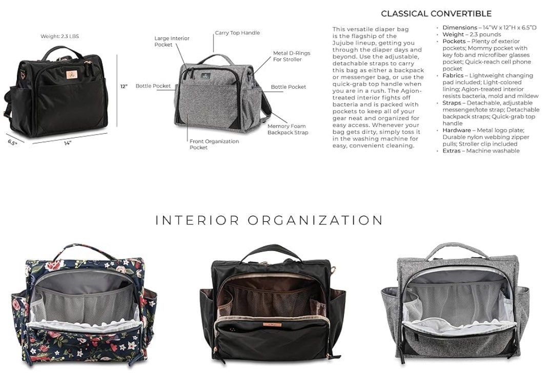 Jujube classical on sale convertible diaper bag