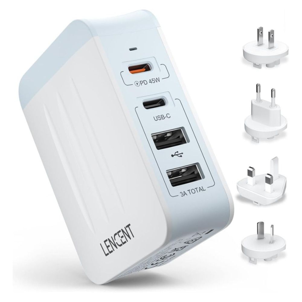 LENCENT Universal Travel Adapter, GaN III 45W International Charger  White-45W