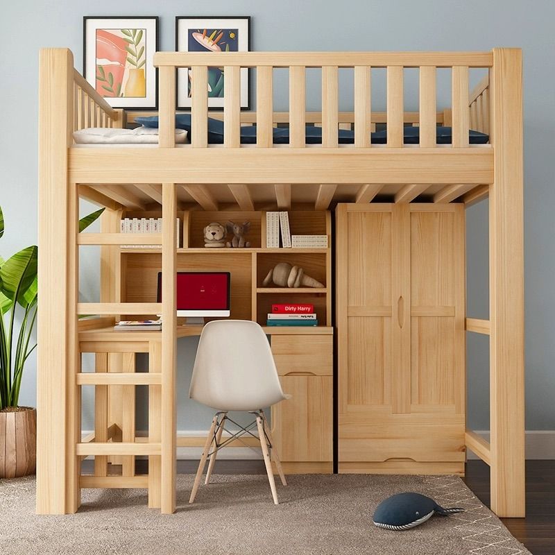Solid wood loft bed with desk deals
