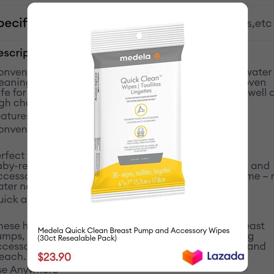 Medela breast clearance pump wipes