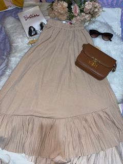Nude Brown Asymmetrical Pleated Skirt