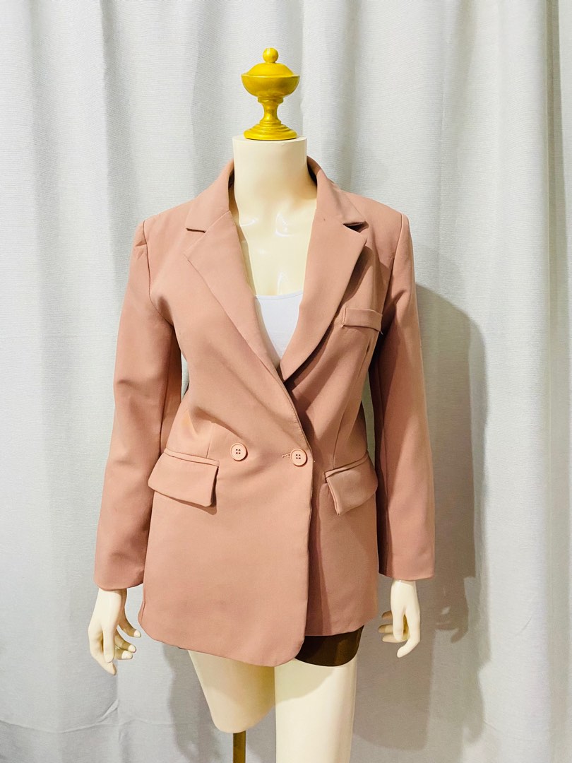 Women Peach Longline Front Open Blazer