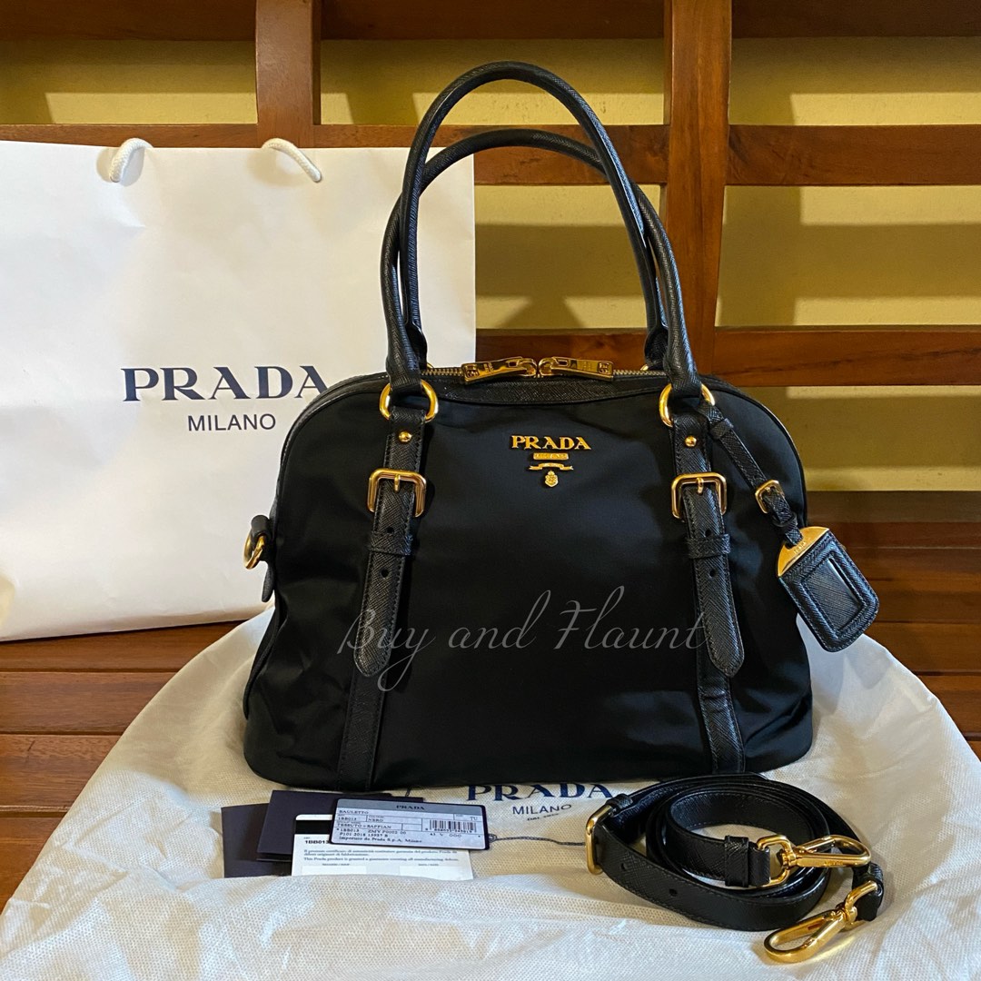 Prada Tessuto Saffiano 1BB013 Black Crossbody Luxury Bags