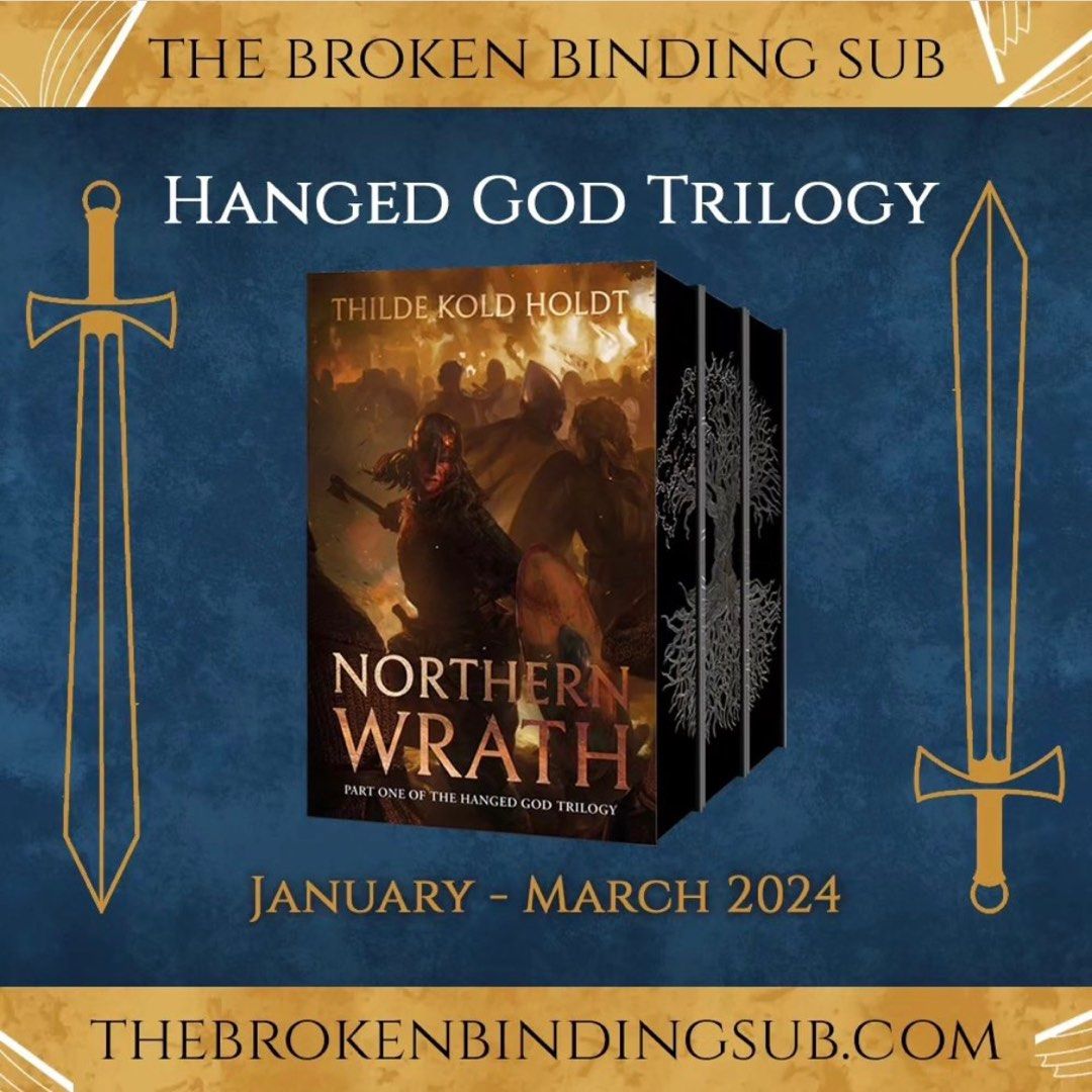 ON-HAND: The Broken Binding T2 The Hanged God trilogy (Category: Storybooks) located in Samal. Submitted by bernicillin (Listing ID 1276548225, Image 2). Description: The Broken Binding Jan-Mar 2024 subscription series includes Northern Wrath, Shackled Fates, and Slaughtered Gods, by author Thilde Kold Holdt. Books are from the tier 2 sub. Specs: - Digital edge - Block spray top and bottom - Foils on front, back, and spine designed by @catrina_pa