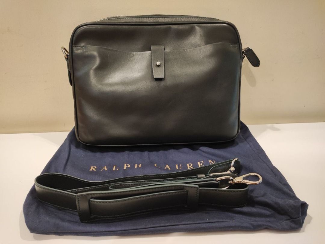 Ralph Lauren Black Leather Messenger Shoulder Crossbody Sling Bag