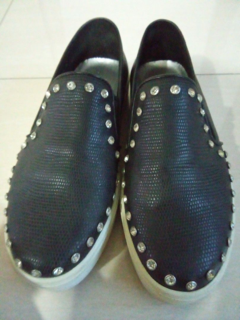 Red sale studded loafers
