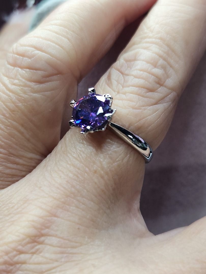 S925 Silver Purple Moissanite Diamond Ring 3.5 Carat Shape