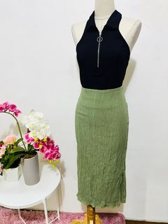 Shein  black backless top and Shein sage green long skirt
