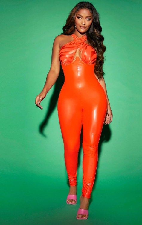 Shein Orange leather jumpsuit Women s Fashion Dresses Sets Jumpsuits on Carousell
