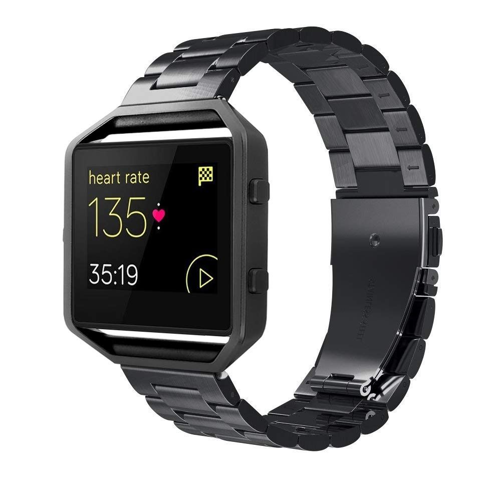 Simpeak Replacement Women Men Stainless Steel Metal Band Strap with Stailess Steel Frame for Fitbit Blaze Smartwatch Match Link Removal Tool Black Mobile Phones Gadgets Wearables Smart Watches on