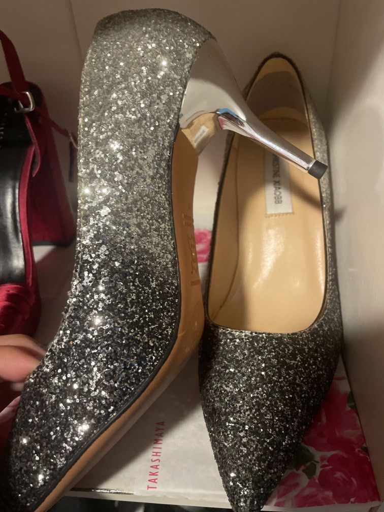 Sparkly Silver Glitter Heels Women s Fashion Footwear Heels on