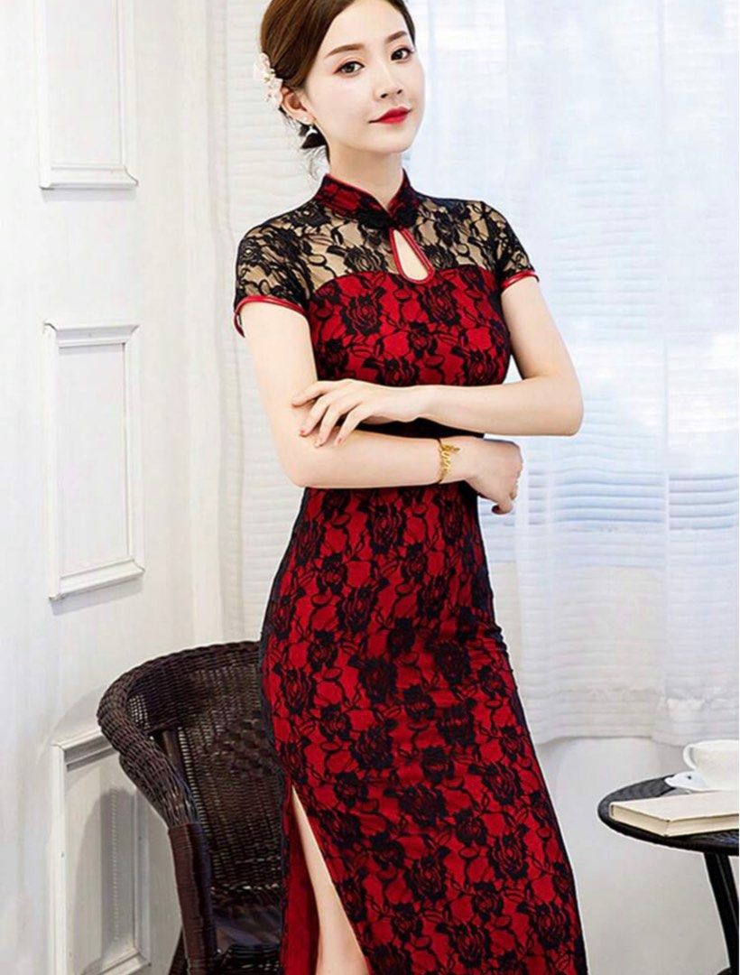 Red dress with outlet lace overlay