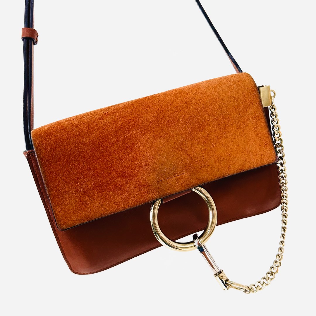 STEAL Chloe Faye Caramel Tan Brown GHW Classic Leather Suede Flap Shoulder Sling Bag Authentic