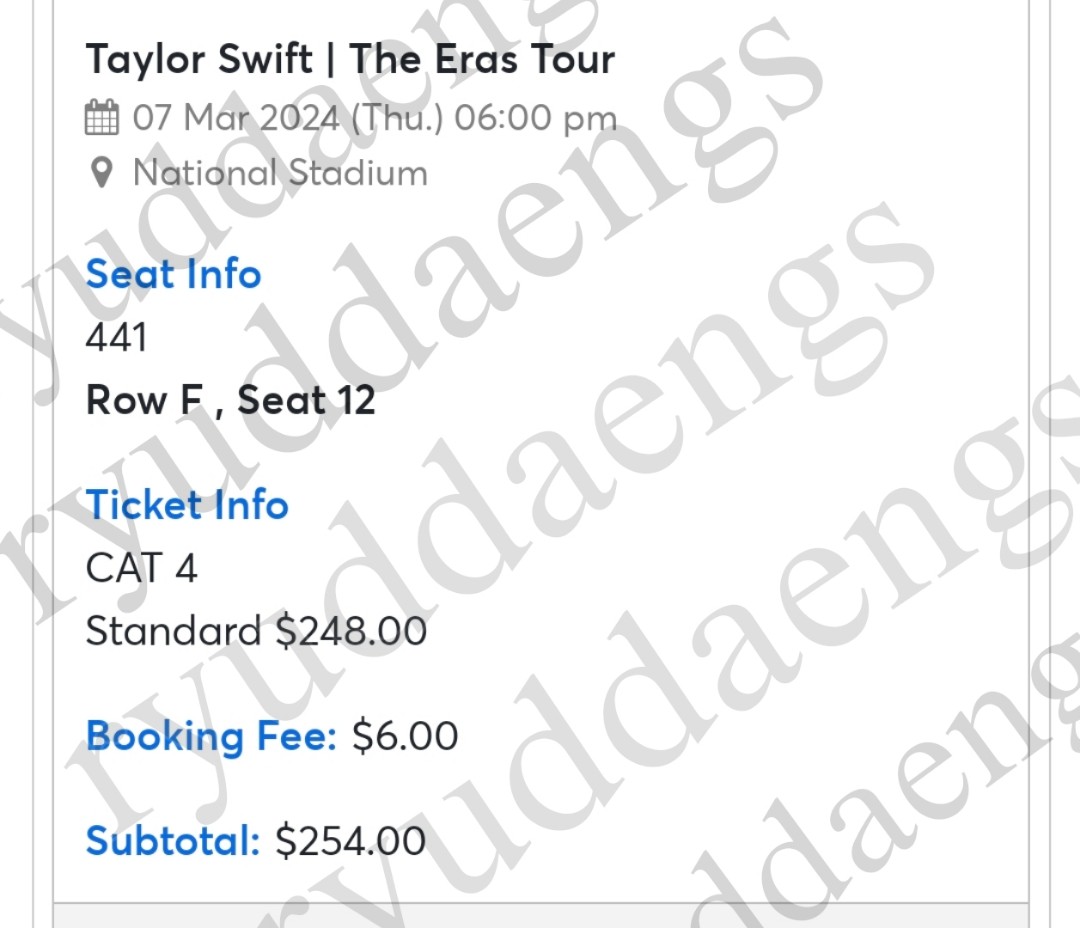 Taylor Swift 2024 The Eras Tour Cat 4 ticket, Tickets & Vouchers, Event