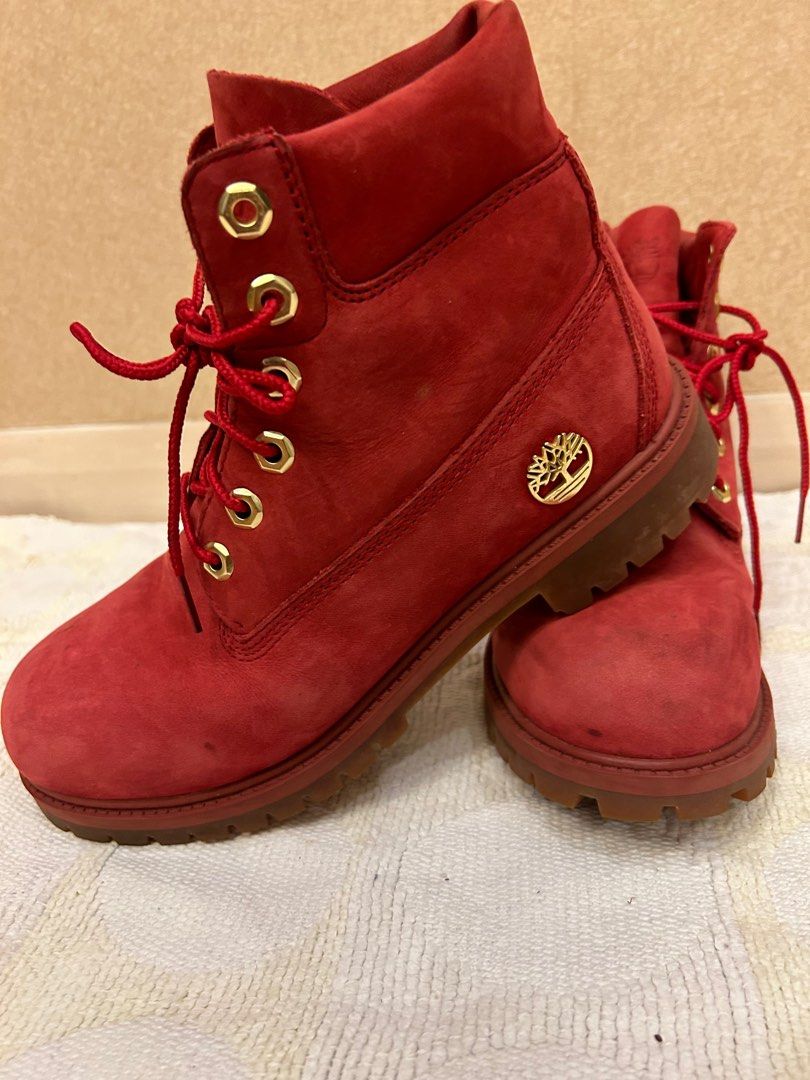 Kids red store timberlands