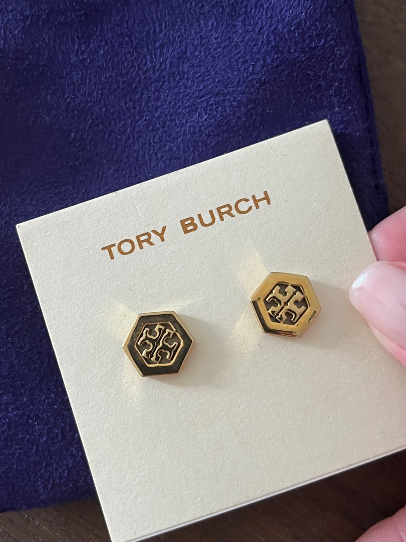 Tory Burch Hexagon Logo Stud Earrings Luxury Accessories on
