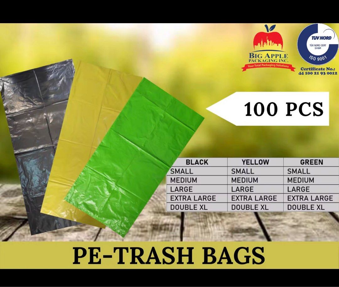 Trash / Garbage Bags (Category: Waste Bins & Bags) located in Las Pinas. Submitted by kc.doctor (Listing ID 1276569463, Image 1). Description: Pe Type Garbage Bags for Sale 100pcs per bundle Sizes: Small - 120.00 Medium - 250.00 Large - 350.00 XL - 450.00 XXL - 600.00.