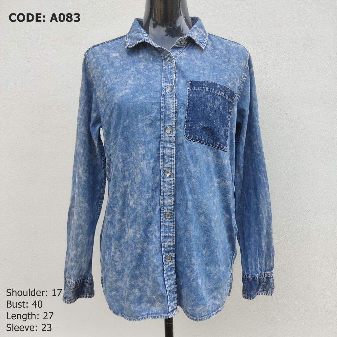 Vintage Style Acid Washed Women s Ladies Denim Shirt Long Sleeve Long Blouse Dress Code A083