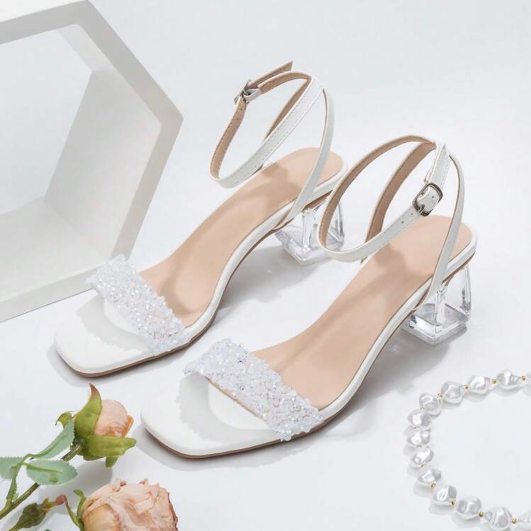 White glass hot sale heels