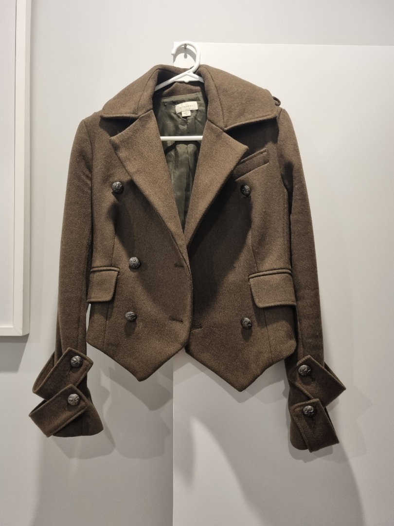 WITCHERY Womens Military Khaki Wool Jacket Coat Size 6 XS