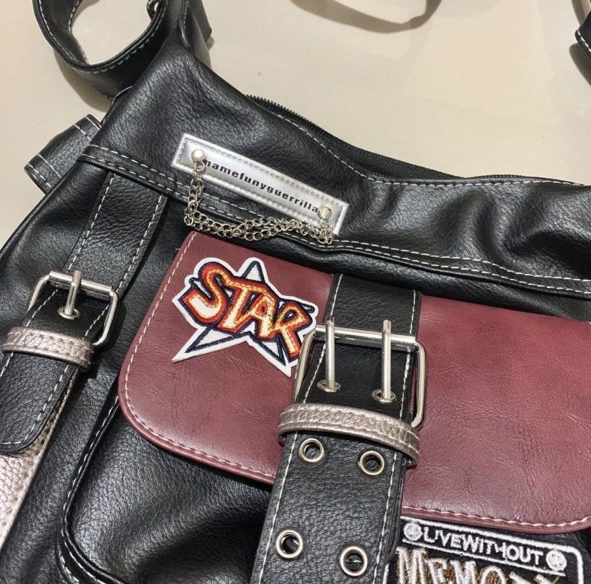 y2k grunge cargo messenger bag acubi gothic goth black bag, Women's