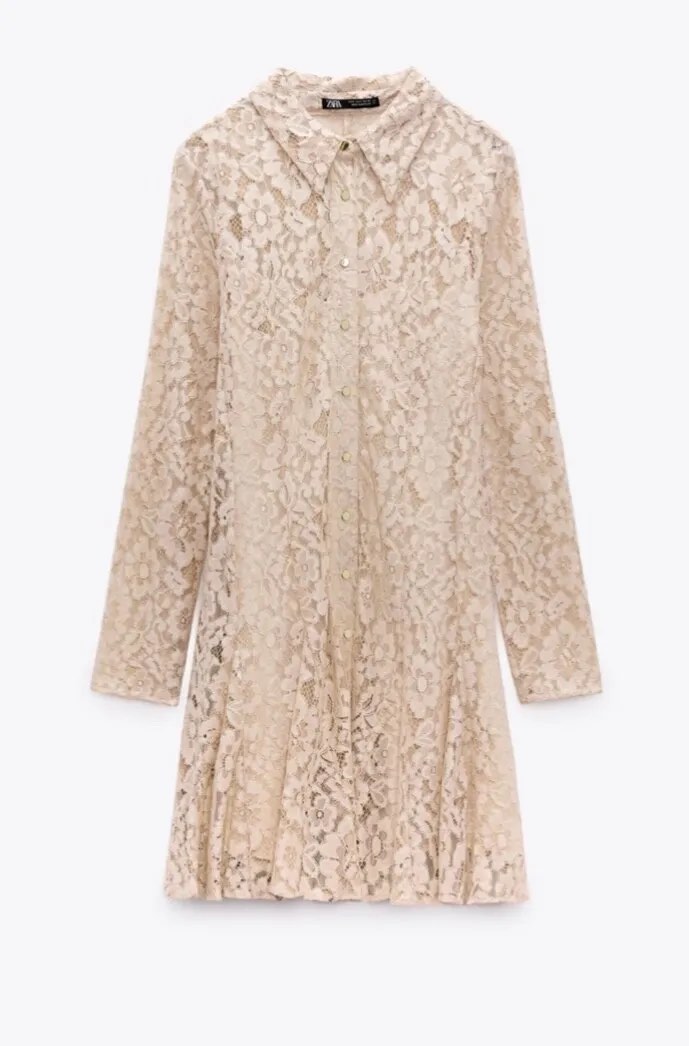 beige lace dress zara Zara Dress Womens XS Beige Chiffon Lace Tiered Maxi Long Sleeve Boho Formal