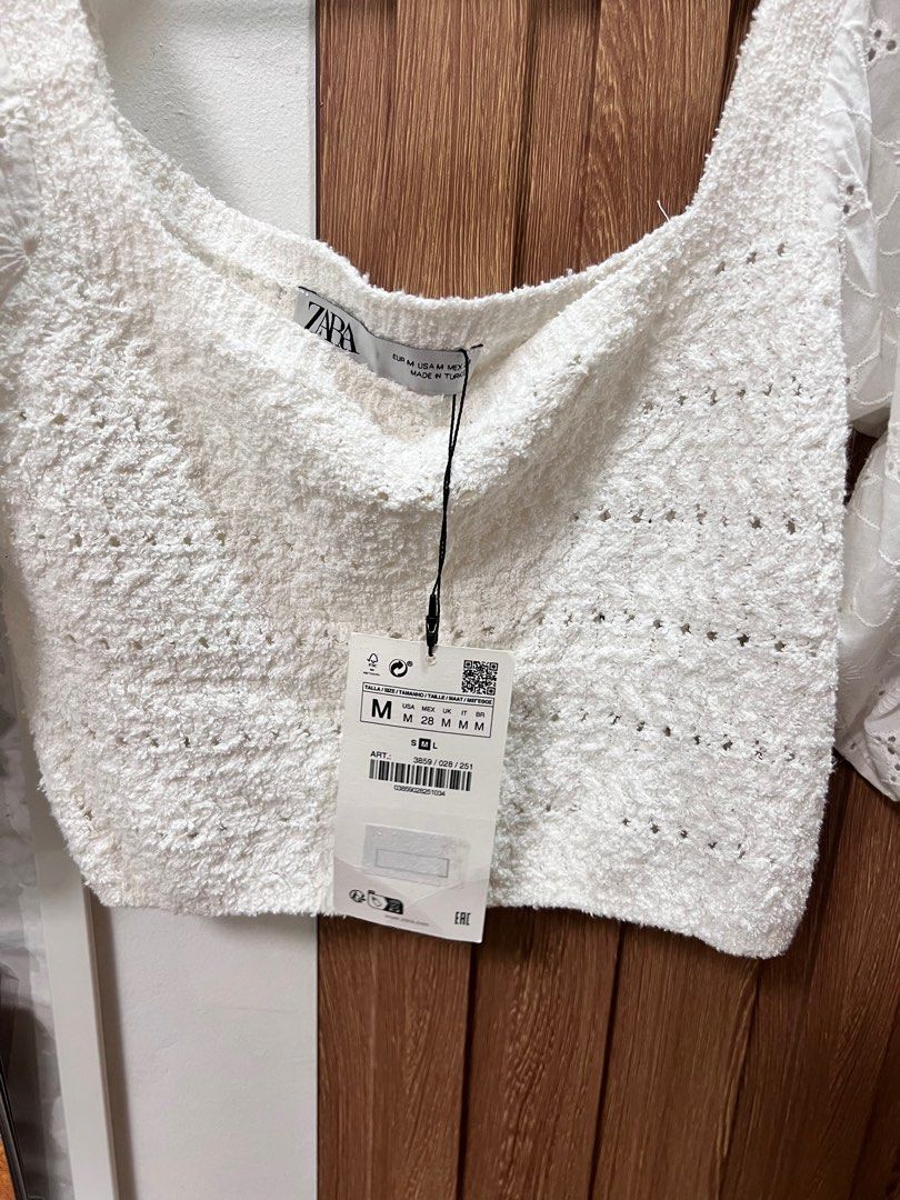 Zara Squareneck White Knit Crop Top, Women's Fashion, Tops, Blouses on