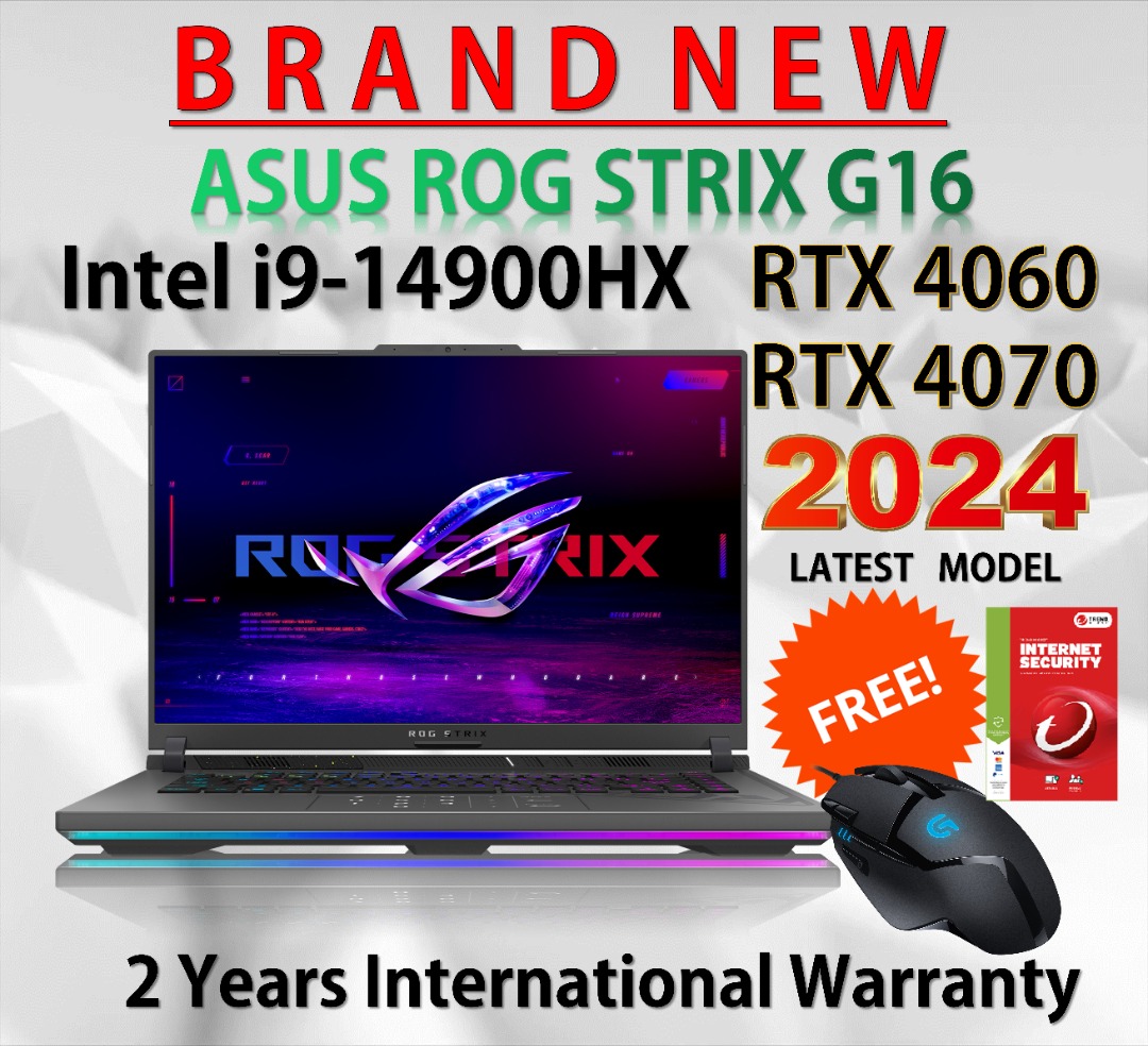 2024 ASUS ROG Strix G16 ( Intel i914900HX, RTX 4070, 32GB DDR5 RAM, 16inch WQXGA QHD+ 240Hz