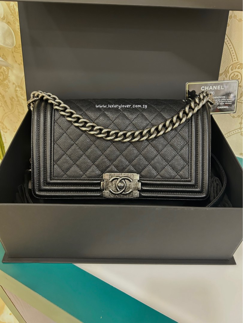 23 Chanel Boy Old Medium Black Caviar RHW Luxury Bags Wallets on Carousell