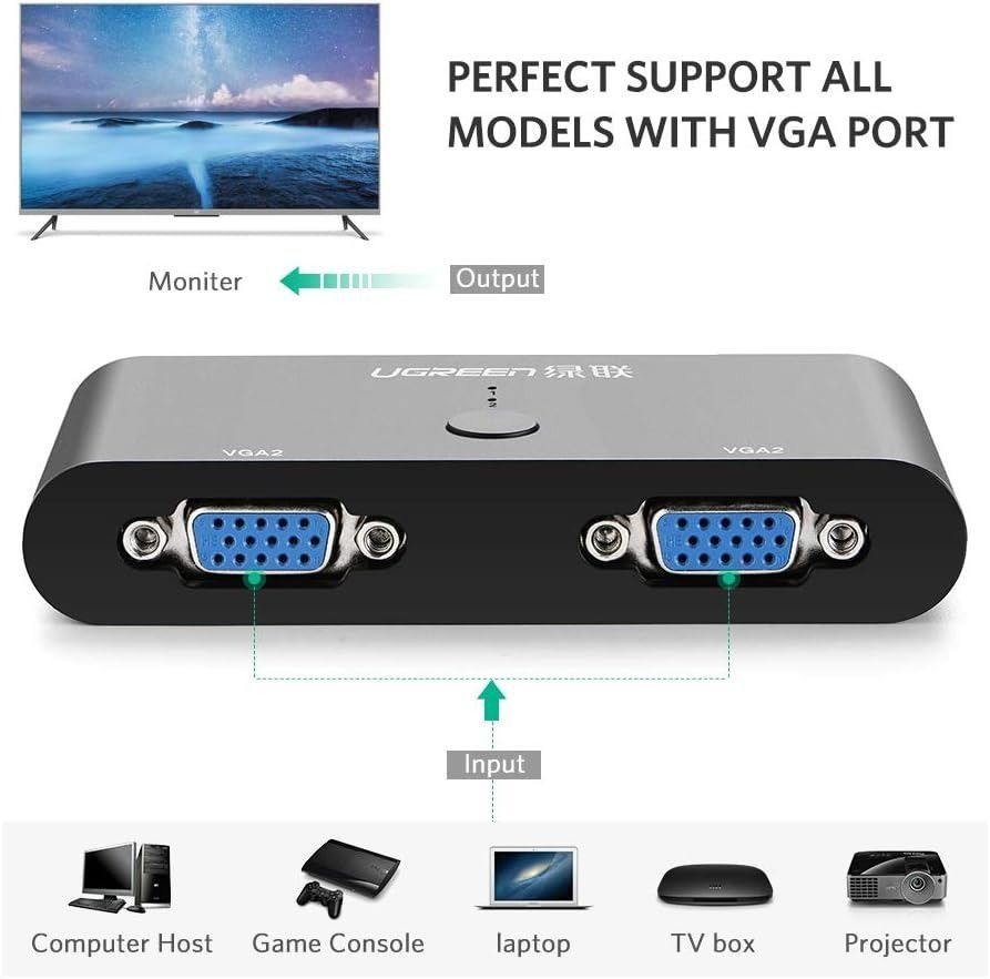 [5048] UGREEN VGA 2 in 1 Out Switch 2 Port Audio Video Switcher Box ...