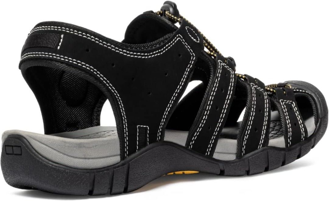 Mens black leather clearance sandals closed toe