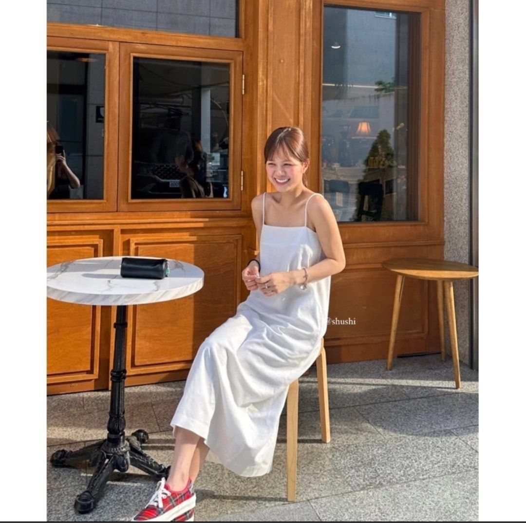 White linen spaghetti strap dress outlet