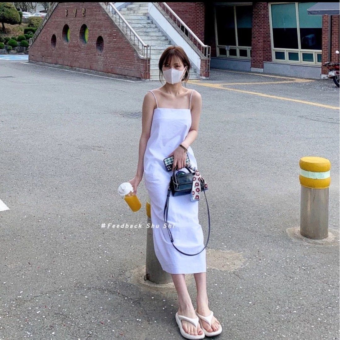 White linen shop spaghetti strap dress