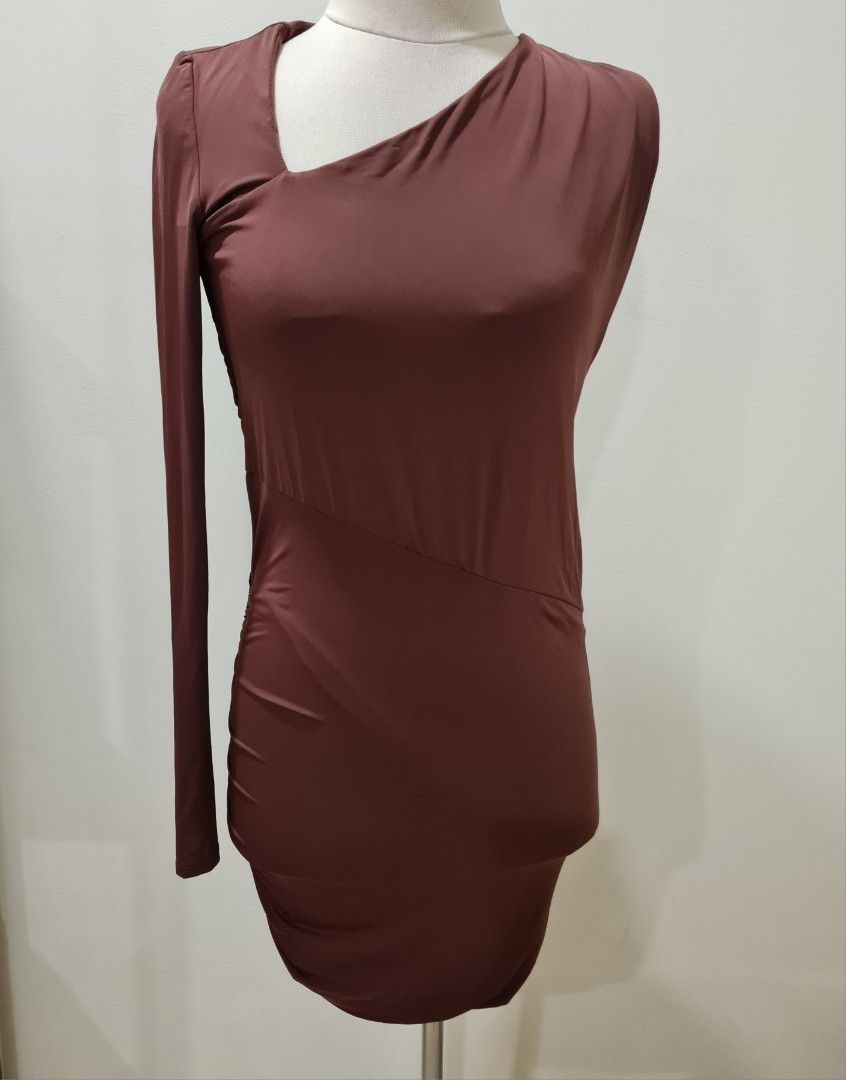 zara brown one shoulder dress Zara brown one shoulder