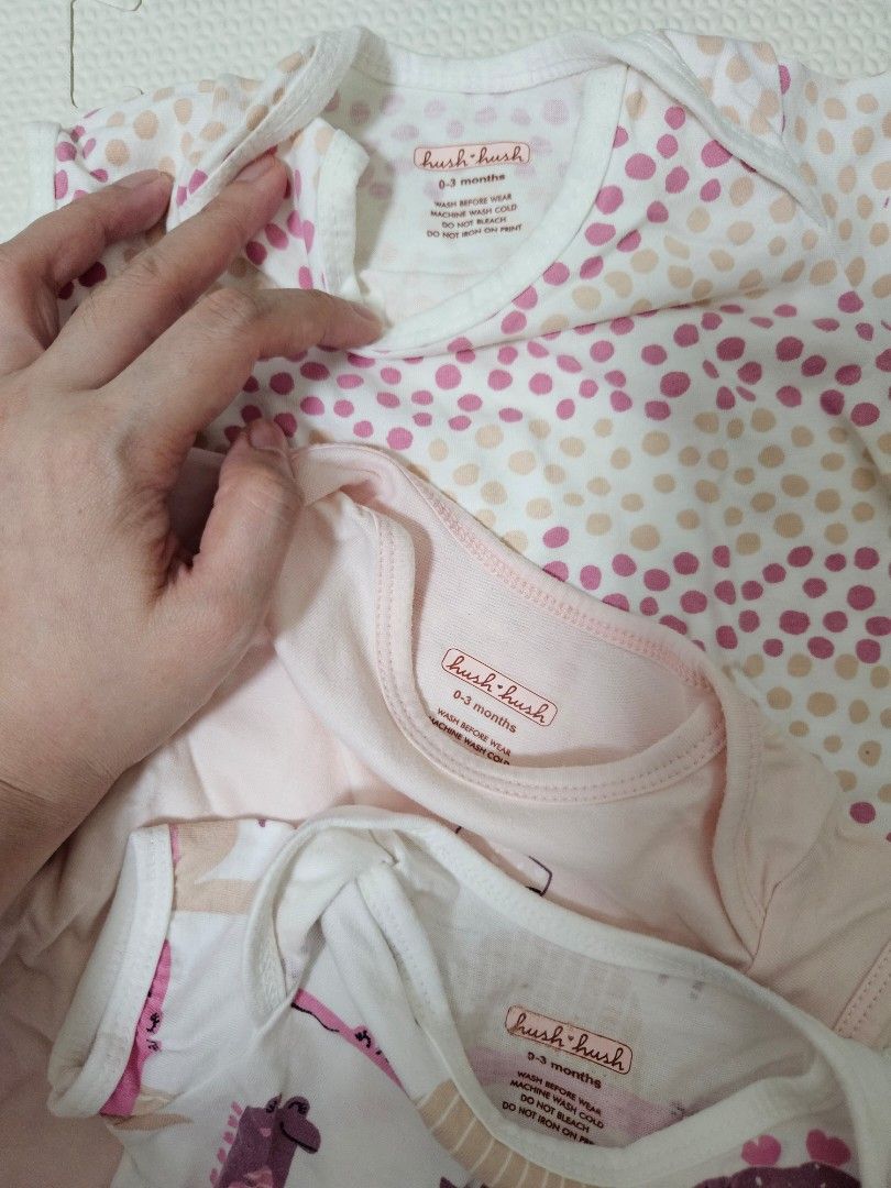Bundle! Hush Hush Cotton onesies and pants (Category: Babies & Kids Fashion) located in Malabon City. Submitted by joyceee_declutters (Listing ID 1276976456, Image 2). Description: ❗Please read carefully before making an offer: ☑ Items are still available while posted, please don't ask na if available if naka post pa. ☑ Preloved items, so manage your expectations. But these are used with care and love. ☑ Sold only as bundle as photographed , you 