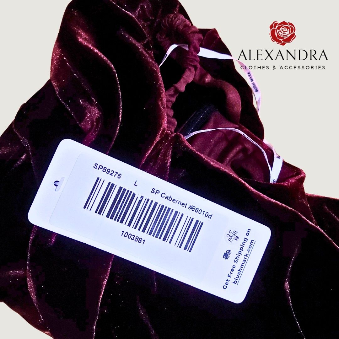 BURGUNDY VELVET OFF SHOULDER MAXI DRESS by Blush Mark, Women's Fashion