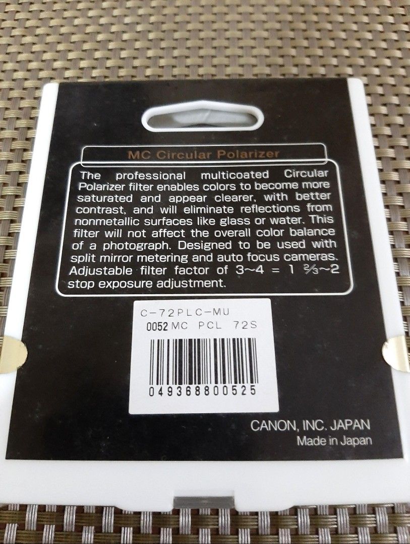 Canon CPL (72mm) (Category: Lens & Kits) located in Las Pinas. Submitted by online.store (Listing ID 1276919894, Image 3). Description: ‼️Non-negotiable. Brandnew and never used. Orig from Japan. Gcash payment..