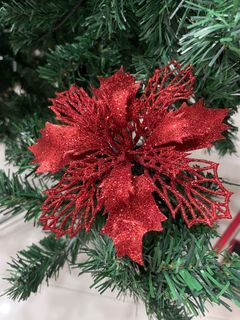 Christmas Tree Artificial Glittered Flower Ornaments