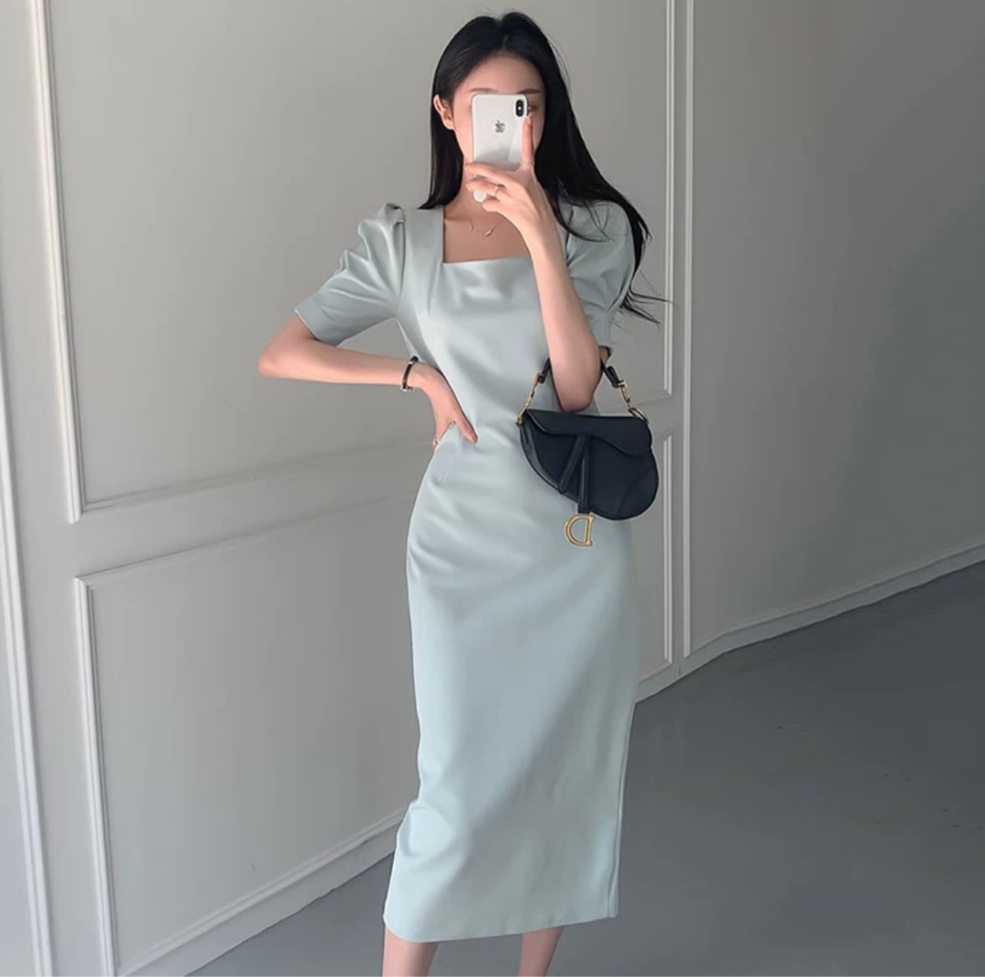 REDUCED PRICE Classy korean style square neck long midi dress