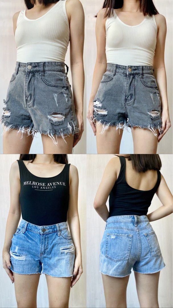 clean cut cuff denim highwaist shorts jacket (Category: Shorts) located in San Juan City. Submitted by jiyeon__ (Listing ID 1276888939, Image 2). Description: 25-26 shorts ₱130 ea jacket s-m ₱200 ea loc san juan, ncr open for shipping.