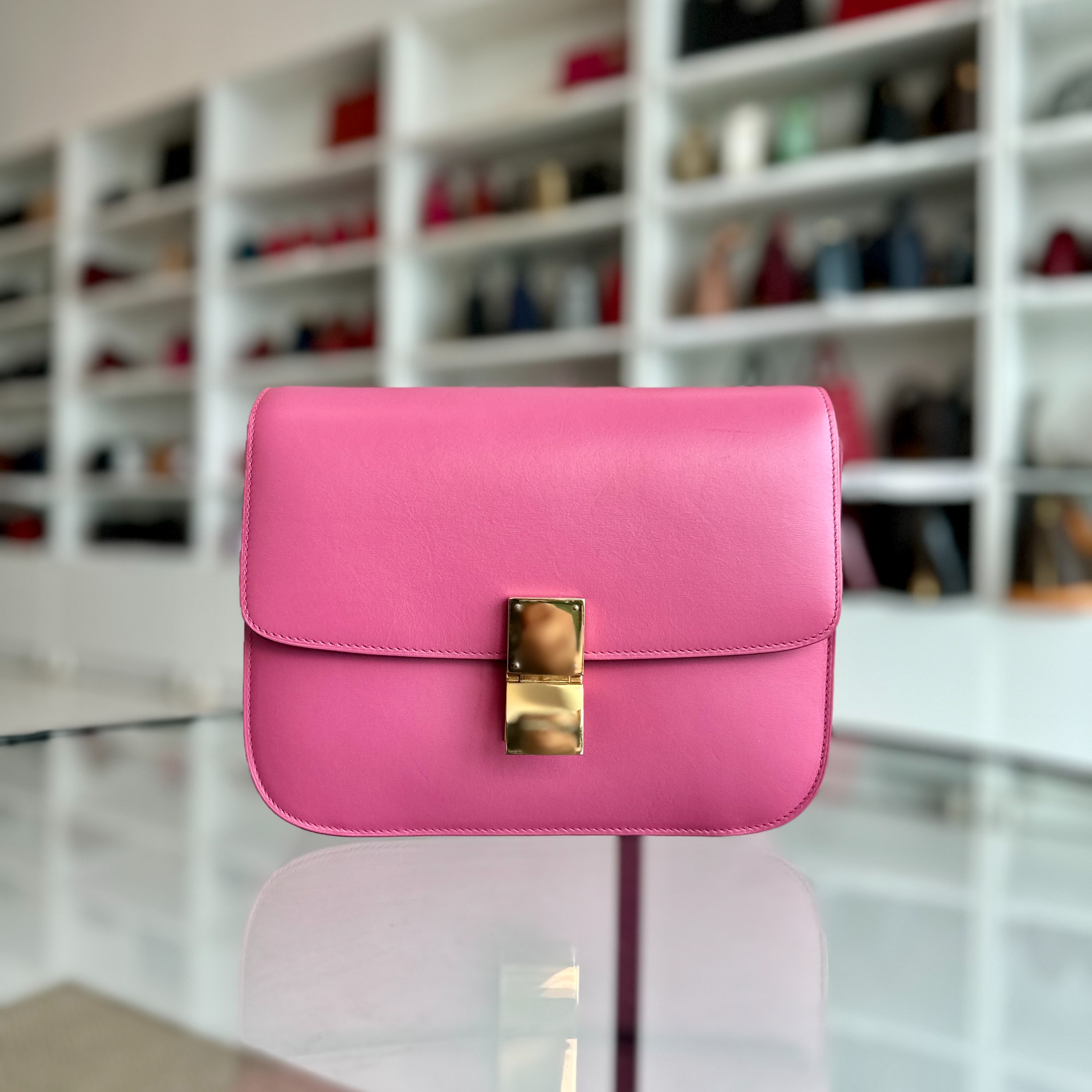 Celine Classic Box Medium Smooth Calfskin Leather Pink GHW Luxury