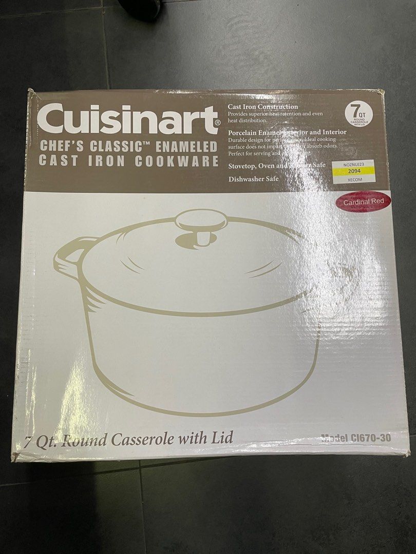 Cuisinart CI670-30CR Enameled Cast Iron 7-Quart Round Covered Casserole Red