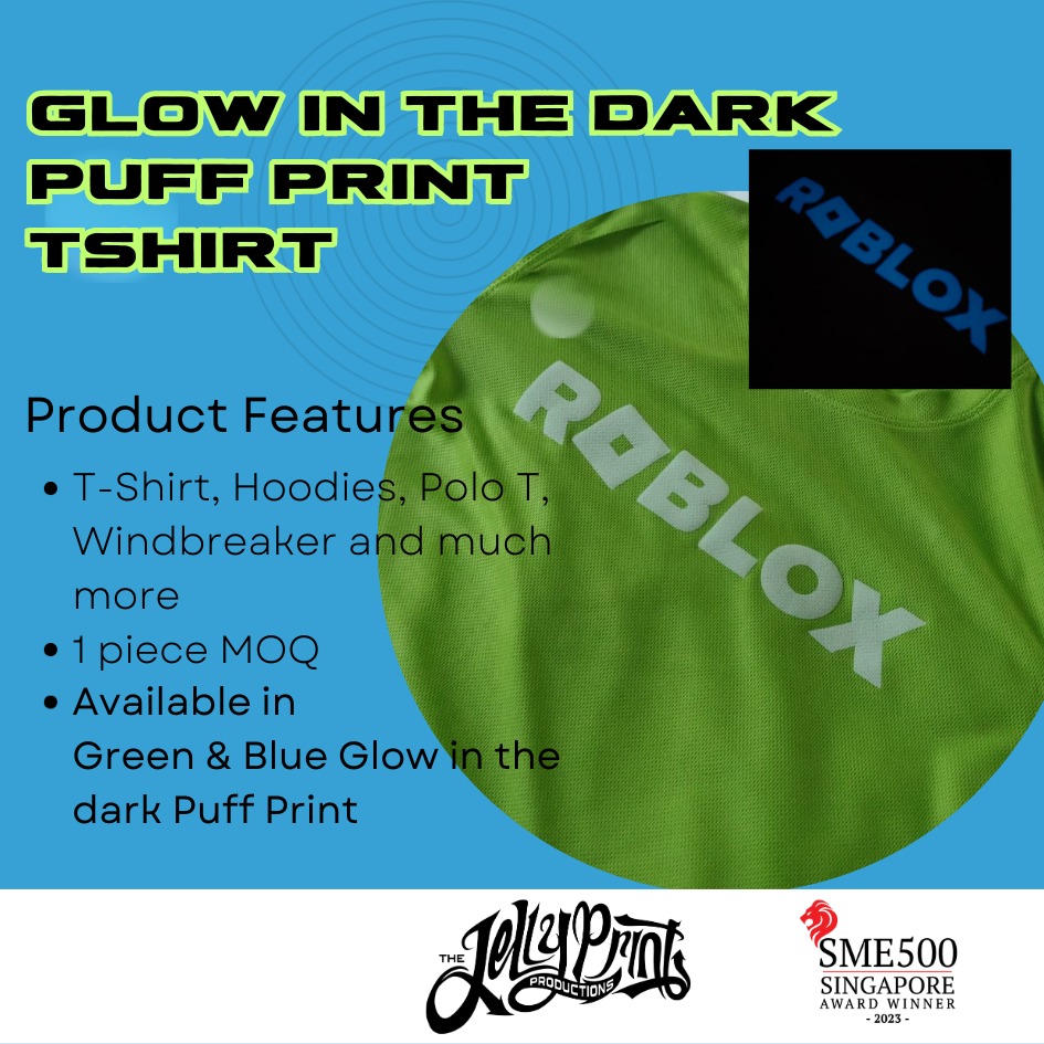 Custom T shirt Printing Glow in the Dark Puff Print. Available for