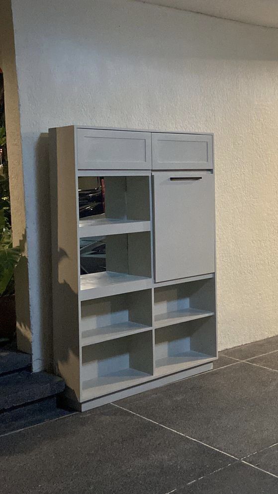 Customized cabinet in duco finish (Category: Shelves, Cabinets & Racks) located in San Juan City. Submitted by studioep (Listing ID 1276921423, Image 2). Description: * color may vary due to lighting * with mirror accent * one cabinet panel convertible to a table/ledge * RFS: decluttering * Notes: no haggling please :( * Delivery shall be via Grab/Lalamove only (no meet ups or other couriers) * Payment shall be made online (Gcash/BDO/Unionbank) *