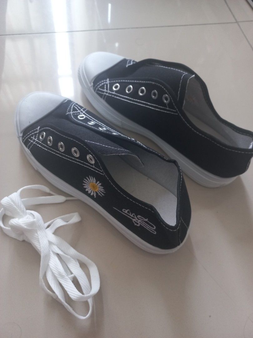Cute Black and White Flower Converse Shoes Lace Up Street Fashion