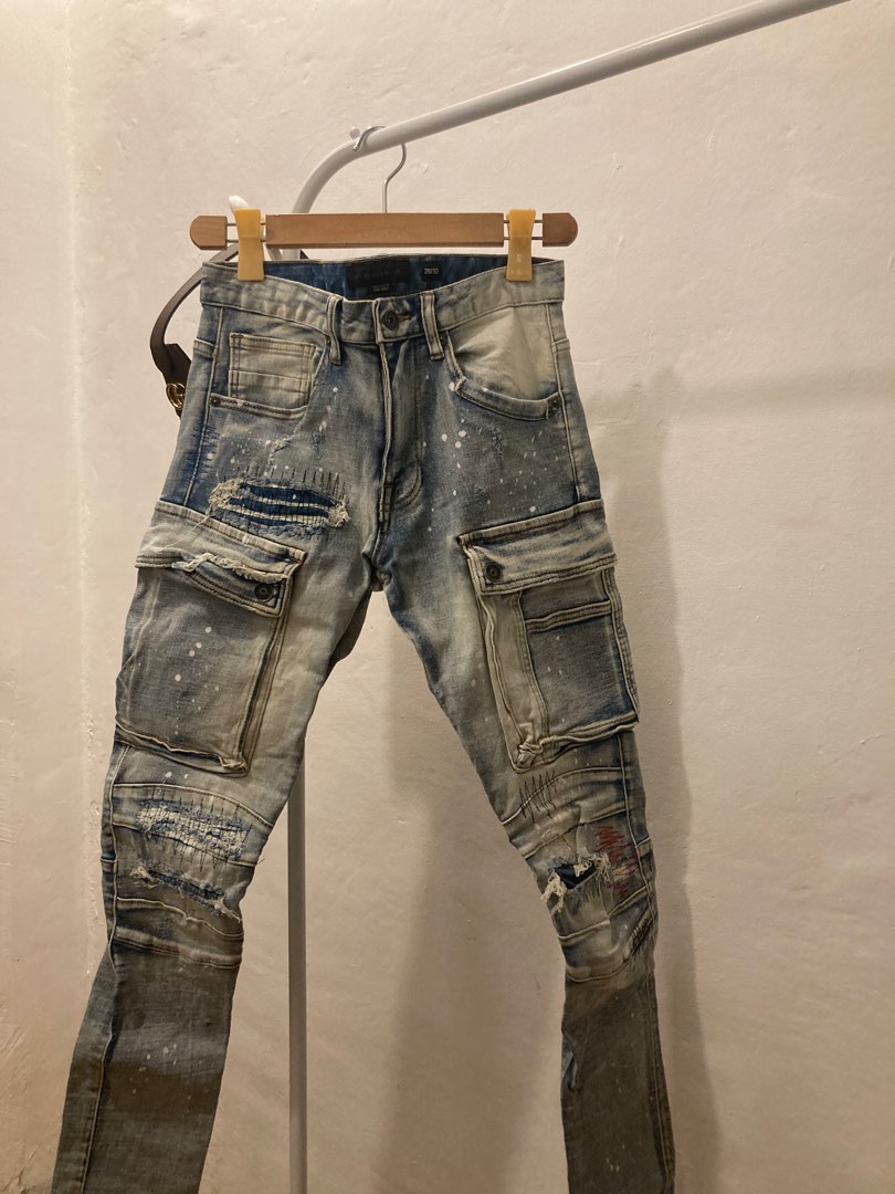 Destroyed biker jeans sale