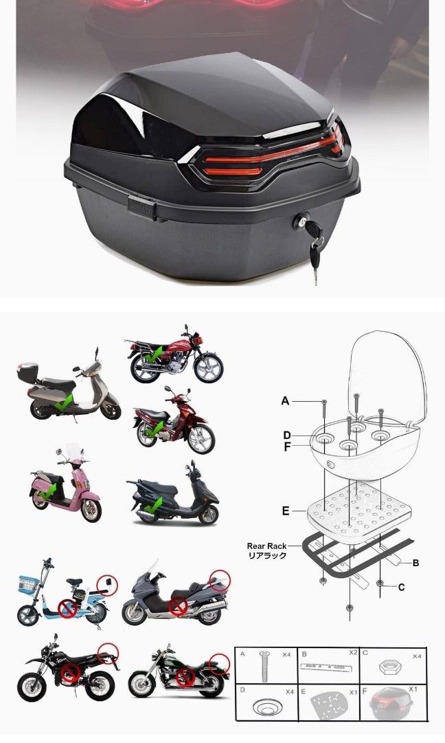 Small Box Motorcycle ESASAM Motorbike Trunk Scooter Trunk Luggage Box Motorcycle Top Box ...